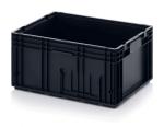 Preview: Es handelt sich um eine schwarze Kunststoffbox ohne Deckel. Sie ist rechteckig mit stabilen Wänden und Griffen an den Seiten, ideal zum Transport oder zur Aufbewahrung.