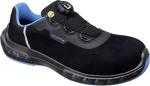 Preview: The image shows a black safety shoe with blue accents. It features a laceless design with a twist lock for adjustment and a sturdy, non-slip sole.