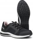 Preview: The image shows a pair of black athletic shoes with breathable uppers. They have a light-colored sole and a treaded sole that provides good grip. Inside, they are lined with a light pink.