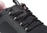 Preview: The image shows a black sports shoe with a striped texture. The laces are black, with a delicate pink insole. The shoe has a soft, breathable surface.