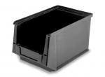 Preview: The image displays a black, rectangular plastic box. It features an open front and is sturdy, with smooth walls and a flat bottom. Ideal for storing items.