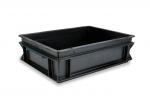 Preview: The image shows a black, flat plastic box. It has a rectangular shape, high side walls, and is sturdily made, ideal for storing or transporting items.