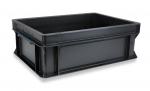 Preview: The image shows a rectangular, flat box made of black plastic. It has sturdy walls and an open top. The corners are slightly rounded.