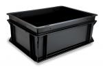 Preview: It is a rectangular, flat box made of black plastic. It has high side walls and an open top area, ideal for storing or transporting items.