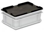 Preview: The image shows a rectangular storage box with a white body and a black lid. The box has a smooth surface and is sturdy, ideal for storing items.