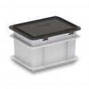 Preview: This is a rectangular storage box with a gray body and a black lid. The box has handles and is made of plastic. It appears sturdy and functional.