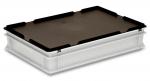 Preview: The image displays a rectangular plastic box with a white bottom and a black lid. The box has rounded edges and appears to be sturdy and easily stackable.