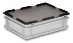 Preview: The image displays a rectangular storage box. It has a gray body and a black lid. The box features grippy edges and is sturdily constructed, ideal for storage.