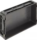 Preview: It is a rectangular, black plastic box. It has a smooth surface and on the sides are grips or handles. The box is open and has no lid. It appears sturdy and functional.