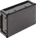 Preview: The image shows a rectangular, black plastic container. It has rough edges and a flat top, which may have a transparent lid.