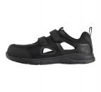 Preview: This is a black sports shoe with two Velcro straps. The shoe has a mid-top design and is made of breathable material with side cutouts.