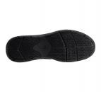 Preview: The image displays the sole of a black shoe. The surface is textured with various patterns and grooves, which provide good grip and flexibility.