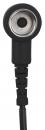 Preview: The image shows a black cable end with a round connector. The upper part has a metallic, shiny ring and a central hole. The cable has a flexible structure.