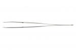 Preview: The image shows a long, straight stainless steel tweezer. It has two pointed ends and a narrow shape that converges in the middle. Ideal for gripping small objects.