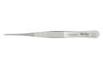 Preview: The image displays a sharp, slender pair of stainless steel pliers. It features a non-slip grip surface with fine grooves and is labeled with 