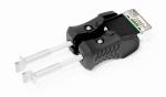 Preview: Das Bild zeigt einen Adapter mit zwei greifenden Griffen und einem USB-Anschluss. Die Griffe sind aus schwarzem Kunststoff, während die beiden Enden metallisch sind und wie Klemmen wirken.