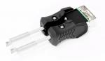 Preview: Das Bild zeigt einen Adapter mit zwei silbernen Stiften und einem schwarzen, ergonomisch geformten Griff. Der obere Teil hat einen Anschluss, der an einen USB-Port erinnert.