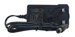 Preview: The image displays a black power adapter with two plugs on one side and a cable leading to a round connector. It is used for charging devices.
