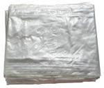 Preview: The image shows a stack of transparent, glossy plastic bags. The bags are neatly stacked on top of each other and appear smooth and rounded. They have a slight reflection on the surface.