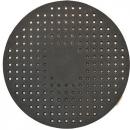 Preview: The image shows a round, black plate, perforated with many small, evenly spaced holes. The holes are arranged in a circular pattern, and the plate appears flat and stable.