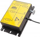 Preview: The image shows a black grounding box with a yellow lid. On the lid are circuit diagrams and labels in black, as well as a contact with a screw. It is used for electrical safety.