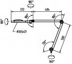 Preview: The image shows a technical drawing of a movable arm that is attached at one point. It has multiple joints and dimensions, symbolized by lines and angles.