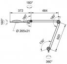 Preview: The image displays a technical drawing of a lamp. It has a long, flexible arm with multiple joints that allow for various angles of movement. Dimensions are provided.