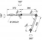 Preview: The image displays a technical sketch of an articulated arm with joints. It includes dimensions and angles that represent the flexibility of a light or device.