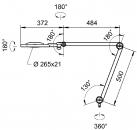 Preview: The image displays a technical drawing of a lamp with various rotation and swivel ranges. Dimensions and angles for the mobility of the arms are provided.
