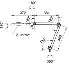 Preview: The image displays a technical drawing of a lamp with an adjustable arm. Various dimensions and rotation angles are provided, illustrating the flexibility and adaptability of the lamp.
