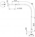 Preview: The image displays a technical drawing of a faucet. It has a curved shape with precise measurements, such as length and diameter, listed in millimeters.