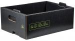 Preview: The image shows a rectangular, black cardboard box with handles on the shorter sides. The surface has a ribbed pattern, and there are green inscriptions on the side.