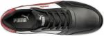 Preview: The shoe is predominantly black with white and red accents. It has a flat sole, laces, and the Puma logo on the top. It looks sporty and modern.