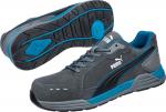 Preview: Das Bild zeigt sportliche Schuhe in Grau mit blauen Akzenten. Sie haben eine flache, profilierte Sohle und eine Schnürung. Das Puma-Logo ist sichtbar. Die Schuhe wirken modern und funktional.
