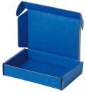 Preview: The image shows an open, rectangular cardboard box in a light blue shade. The sides are upright, and the bottom is flat. The box provides space for small items.