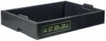 Preview: The image shows a rectangular, flat box made of black cardboard. It has a handle on each of the shorter sides and green lettering on the long side.