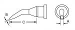 Preview: The image displays technical drawings of an object, with side and top views. There are dimensions for B, C, and A, representing various distances and shapes.