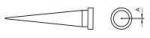 Preview: The image displays a tapered, conical shape with a flat end. On the right, a top view is visible, showing a circle with a small line.