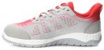 Preview: The shoe is a sporty sneaker in gray with red accents. It has a breathable surface, a padded heel, and a flexible, grippy sole.
