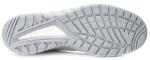 Preview: The image shows the underside of a gray sports shoe. The sole features a textured pattern with grooves and studs for better grip. The background is neutral and bright.