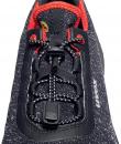 Preview: The image shows a sports shoe in black with gray patterns. The laces are elastic and black-and-white. The shoe has orange accents on the upper edge.