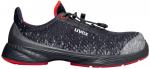 Preview: The shoe is sporty, predominantly black with gray and red accents. It has a soft, breathable upper and a flexible, non-slip sole. Quick lacing system included.