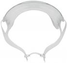 Preview: The image shows a transparent, semi-circular protective visor mask. It has a flexible, white mounting strap that is worn around the head to protect the face.