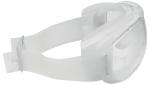 Preview: The image shows a transparent safety goggle with a wide, elastic band. The goggle has a smooth surface and is shaped to fit snugly and protect the eyes.