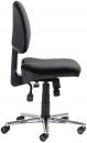 Preview: The chair is swivel and has a black upholstery as well as an ergonomic backrest. It stands on a chrome-plated base with five casters for easy movement.
