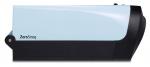 Preview: The image depicts a modern, compact device in a mix of light blue and black plastic. It has a smooth, rounded shape and the word 