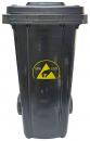 Preview: The image shows a black trash can with two wheels. On the front, there is a yellow symbol featuring two mountains and the inscription 