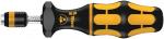 Preview: The image shows a screwdriver with an ergonomic handle. The handle is black with yellow, non-slip rubber areas. At the tip is a detachable head that can be used for various types of screws.