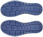 Preview: The image shows the undersides of a pair of shoes with a blue, textured sole. The sole features various patterns for better grip and flexibility.