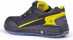 Preview: Der Schuh ist schwarz mit gelben Akzenten. Er hat eine sportliche Form, einen dicken, strukturierten sole und eine gepolsterte Einlage. Die Schnürsenkel sind eng und sicher.